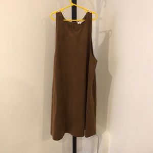 Camel color suede mini dress from Aritzia